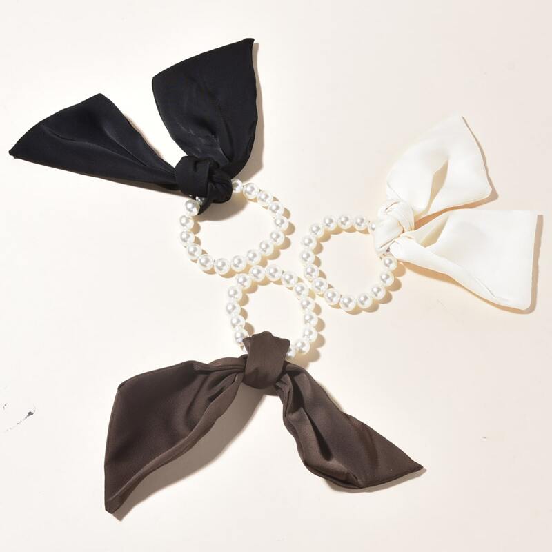 

3pcs Faux Pearl Decor Hair Tie, Chocolate brown