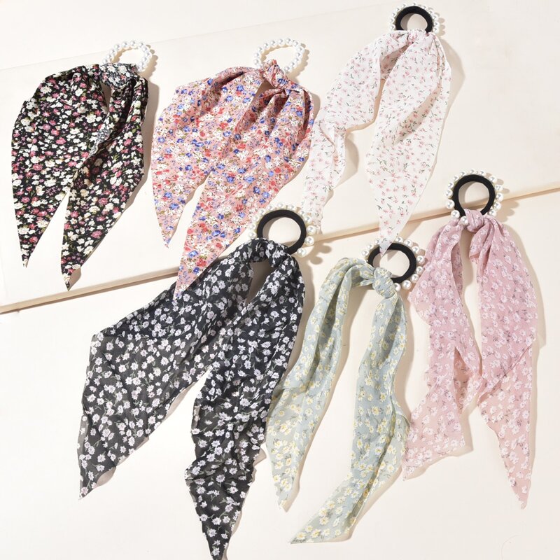 

6pcs Random Ditsy Floral Scarf Hair Tie, Multicolor