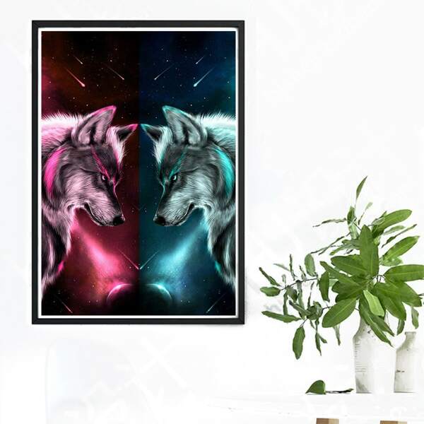 

Wolf Print DIY Diamond Unframed Painting, Multicolor