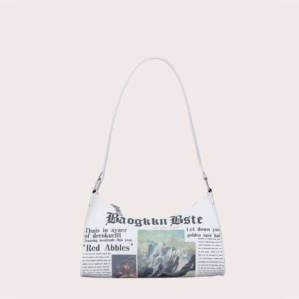 

Girls Letter Graphic Baguette Bag, Black and white
