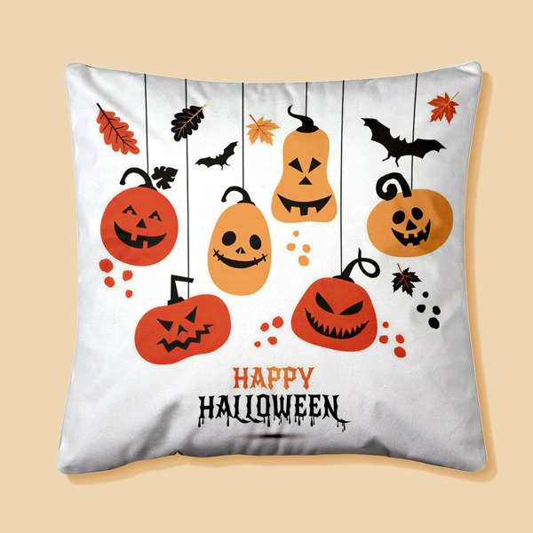 

Halloween Pumpkin Print Cushion Cover Without Filler, Multicolor