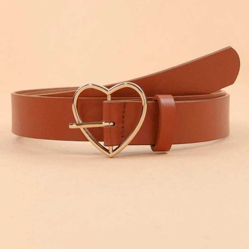 

Heart Decor Buckle Belt, Camel
