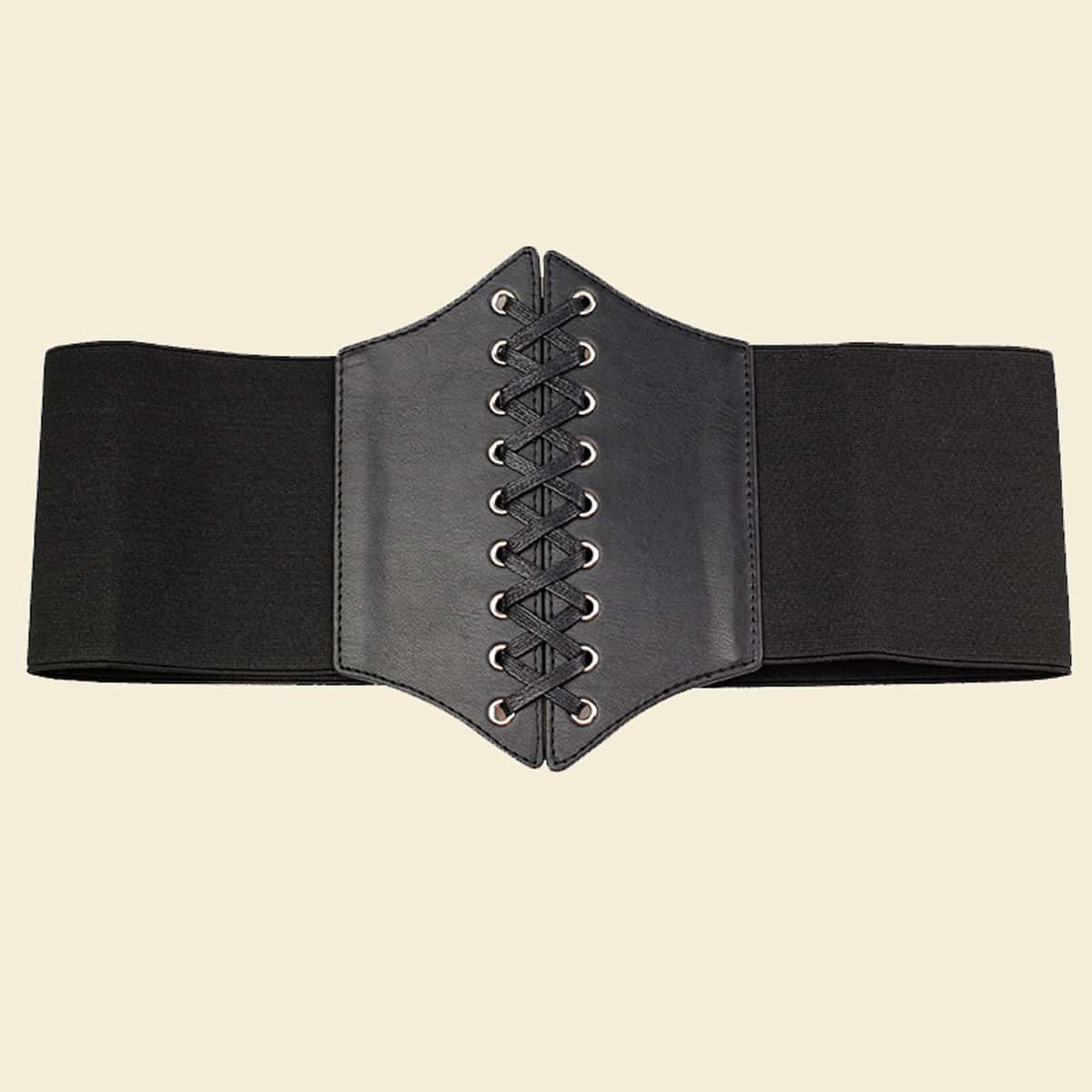 

Lace-up Wide Belt, Black