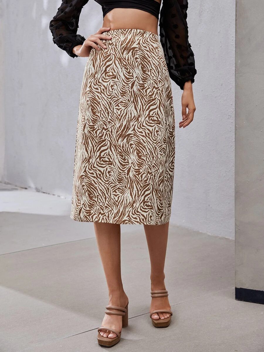 Zebra Striped Straight Skirt - Multicolor - View 1