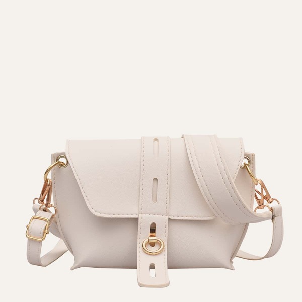 

Minimalist Turn-lock Flap Shoulder Bag, White
