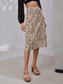 Zebra Striped Straight Skirt - Multicolor - View 3