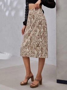 Zebra Striped Straight Skirt - Multicolor - View 4