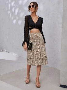 Zebra Striped Straight Skirt - Multicolor - View 5