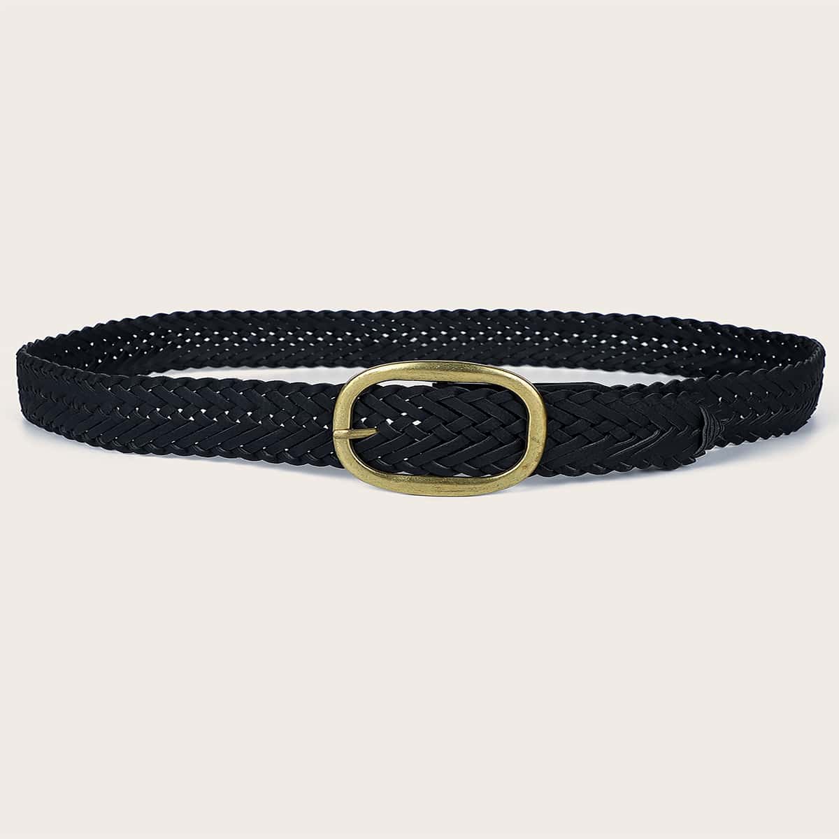 

Solid Braided Buckle Belt, Black