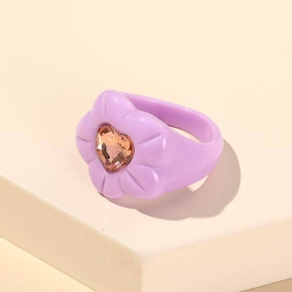 

Rhinestone Heart Decor Ring, Purple