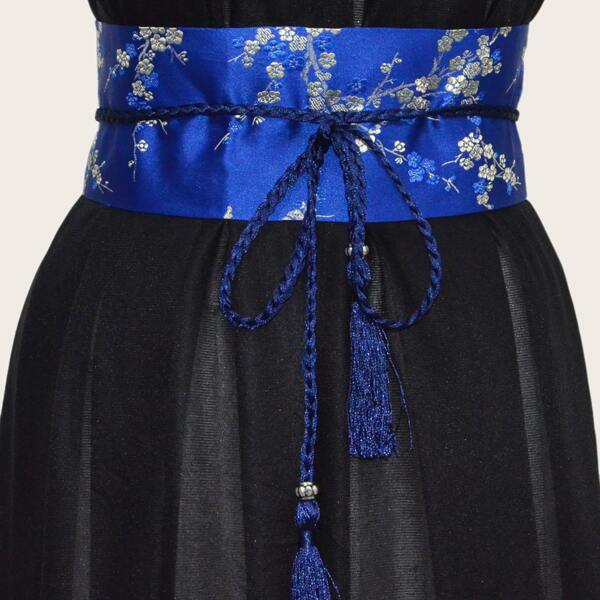 

Floral Pattern Wide Belt, Blue