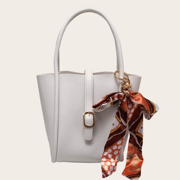 

Scarf Decor Satchel Bag With Crossbody Bag, White