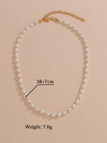 Faux Pearl Beaded Necklace - Beige - View 3