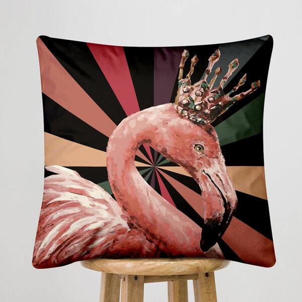 

Flamingo Print Cushion Cover Without Filler, Multicolor
