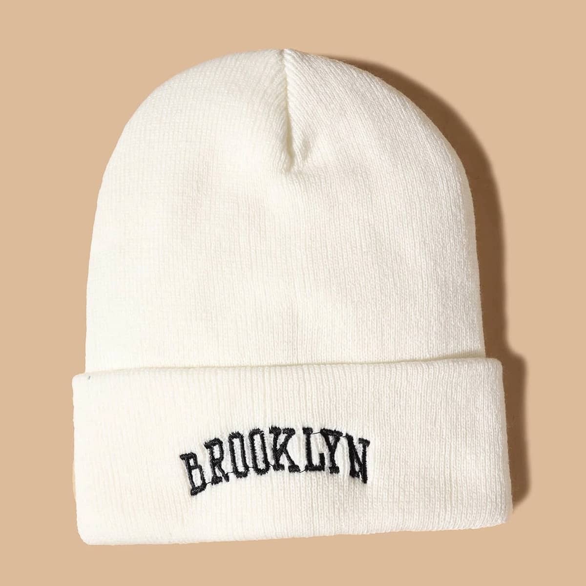 

Letter Graphic Embroidery Knit Beanie, White