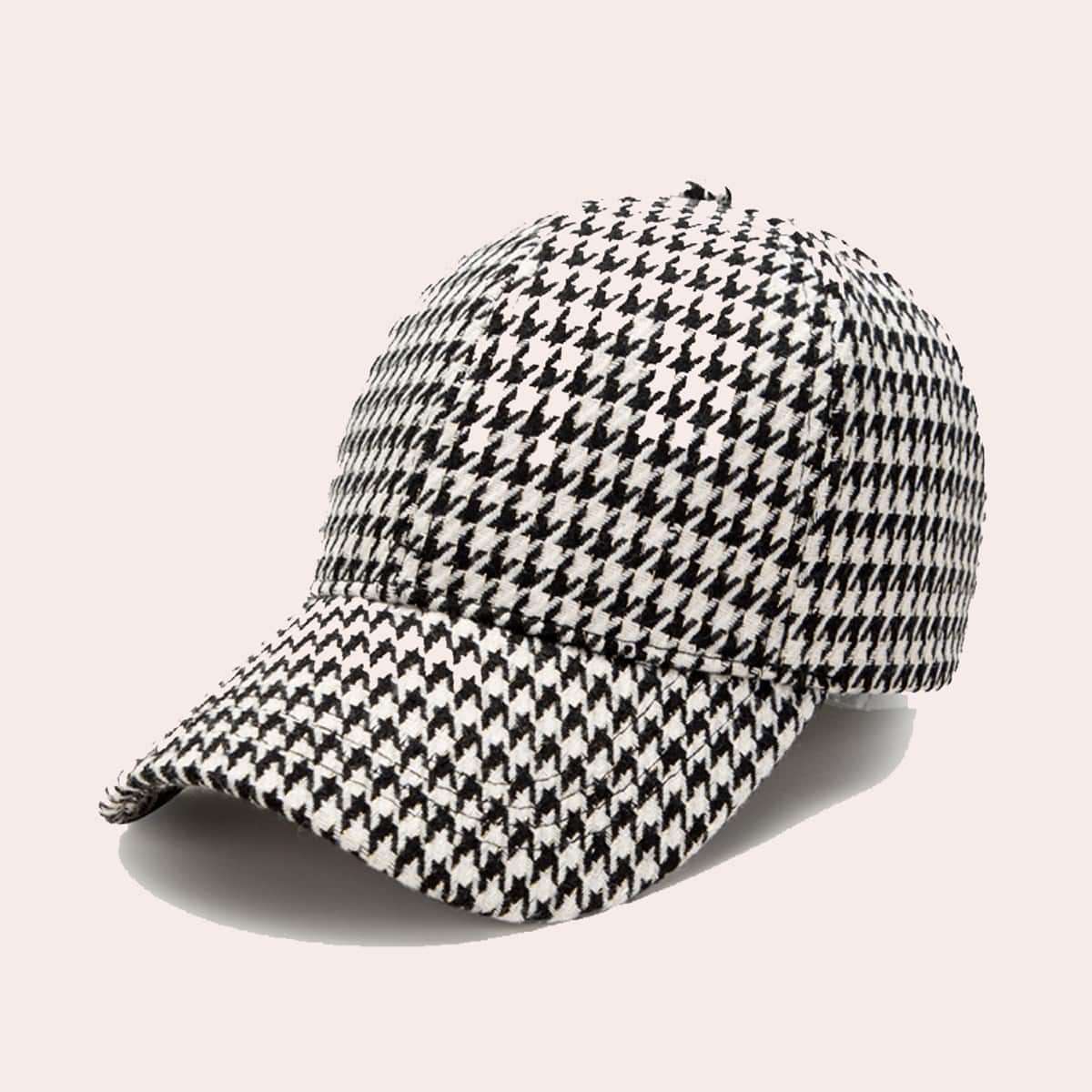 

Houndstooth Pattern Baseball Cap, Black and white