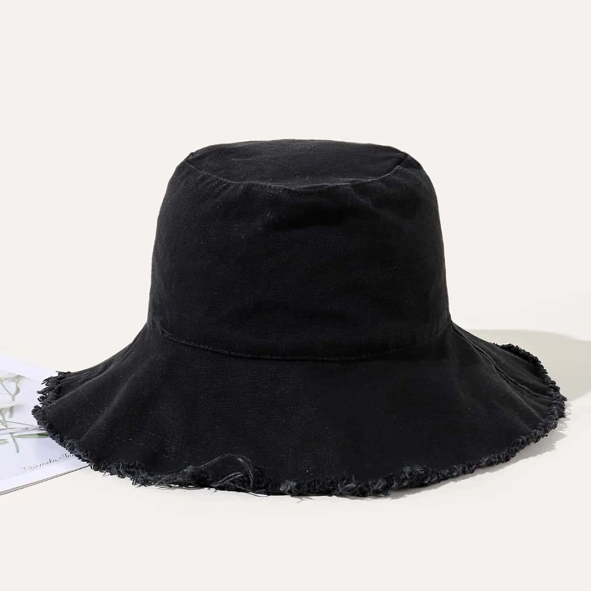 

Raw Hem Bucket Hat, Black