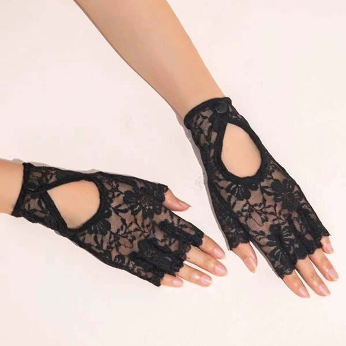 

Hollow Out Lace Gloves, Black
