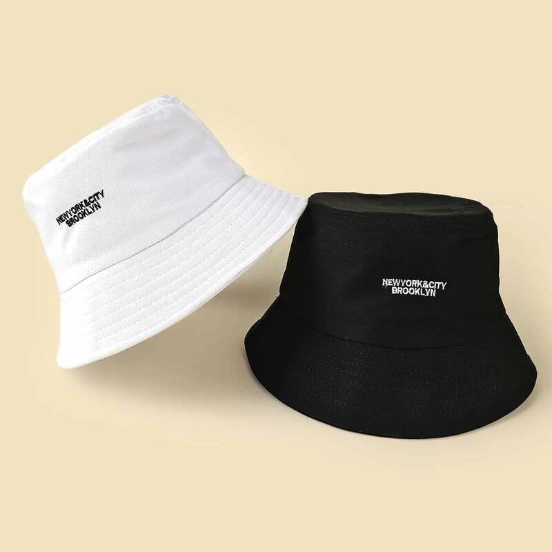 

2pcs Slogan Graphic Embroidery Bucket Hat, Black and white