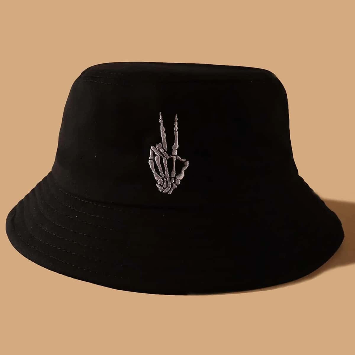 

Skeleton Embroidery Bucket Hat, Black