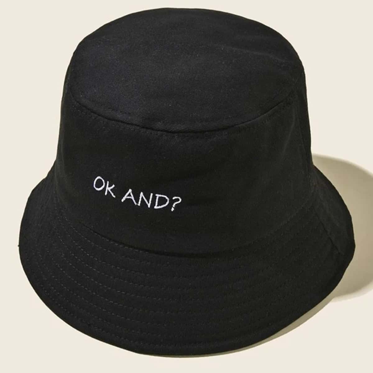 

Slogan Graphic Embroidery Bucket Hat, Black