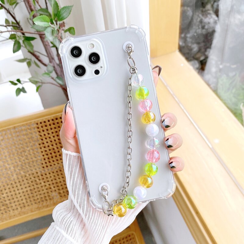 

Transparent Phone Case With Beaded Hand Strap, Multicolor
