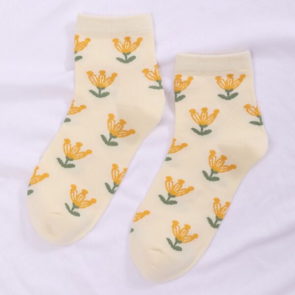 

Floral Print Crew Socks, Yellow