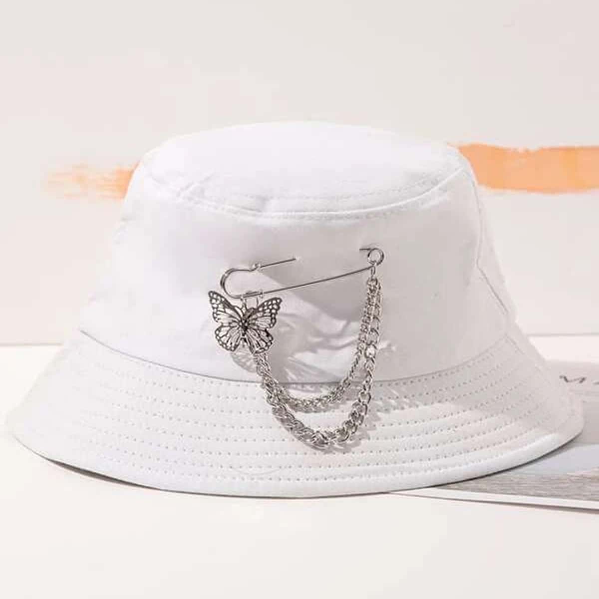 

Butterfly Decor Bucket Hat, White