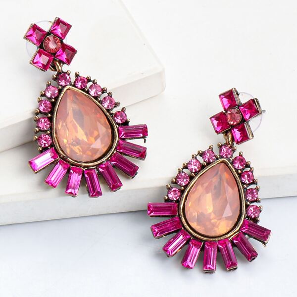 

Rhinestone Decor Drop Earrings, Hot pink