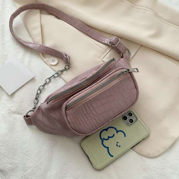 

Croc Embossed Fanny Pack, Pink