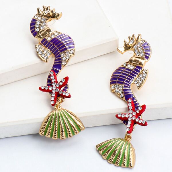 

Rhinestone Starfish Drop Earrings, Purple