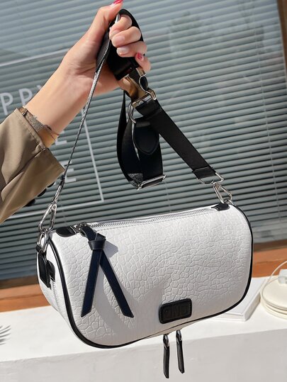 Letter Patch Textured Saddle Bag