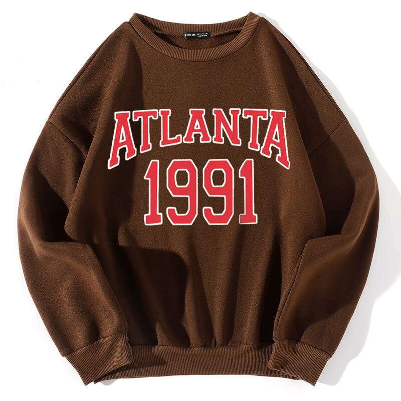 

Letter Graphic Drop Shoulder Thermal Pullover, Brown
