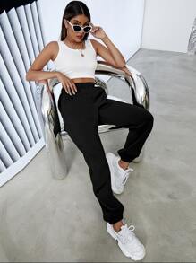 字母圖案束腳褲 - 黑色 - 查看 6