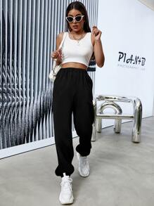 字母圖案束腳褲 - 黑色 - 查看 7