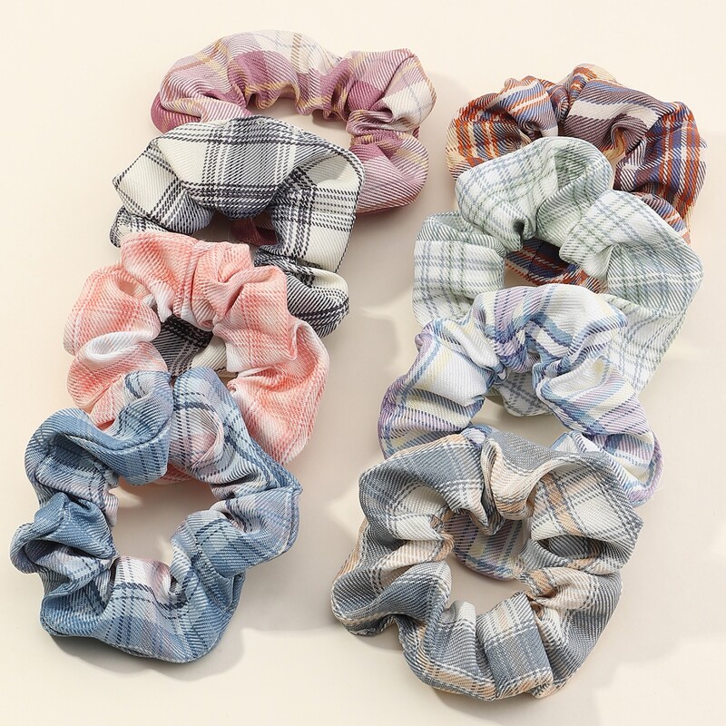 

8pcs Plaid Scrunchie, Multicolor