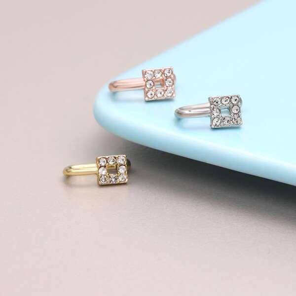 

3pcs Rhinestone Square Decor Nose Cuff, Multicolor