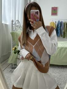 SHEIN Unity Áo vest cổ chữ V họa tiết kim cương dệt kim thường ngày dành cho nữ - Nhiều màu - Xem 3