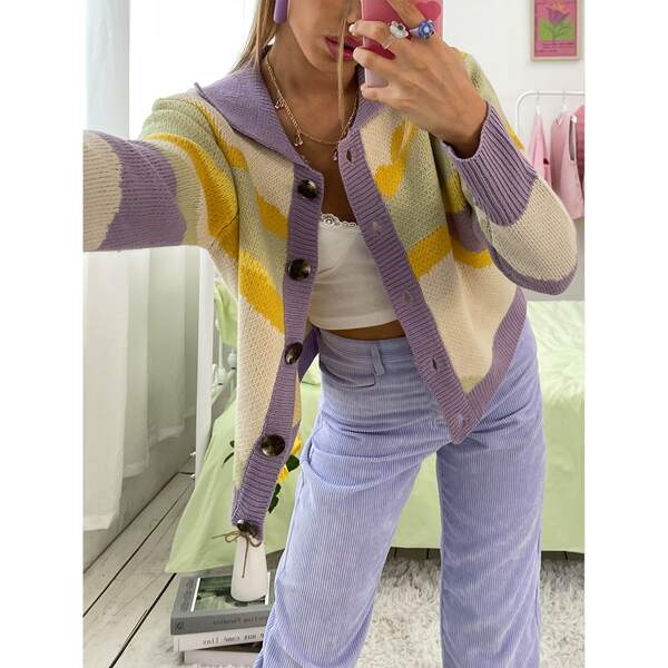 

Colorblock Button Front Cardigan, Multicolor