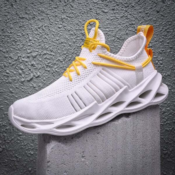 

Men Lace Up Decor Knit Chunky Sneakers, White