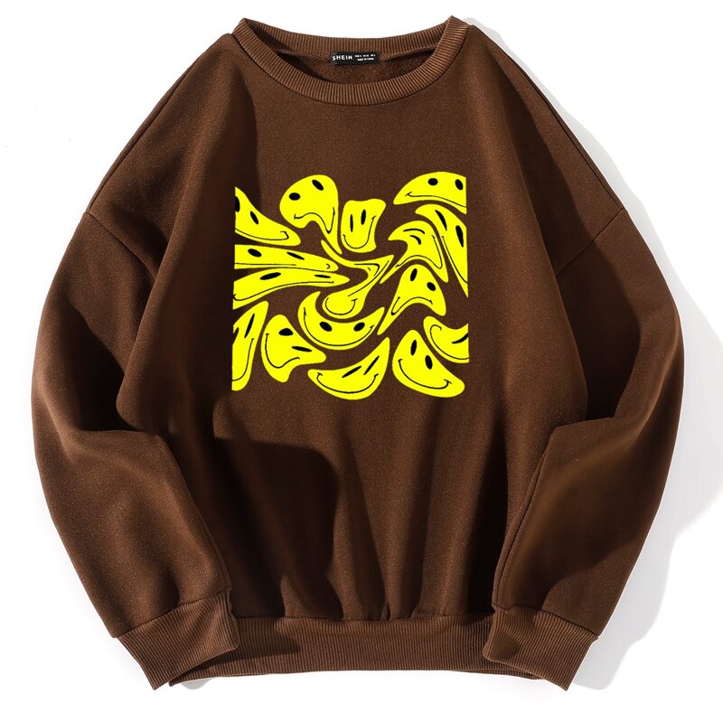 

Cartoon Graphic Drop Shoulder Thermal Pullover, Brown