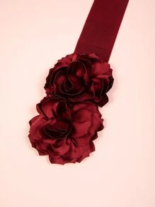 Thắt lưng rộng với trang trí hoa - Màu Đỏ Sâu - Xem 4