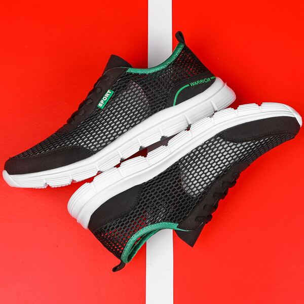 

Men Lace-up Front Mesh Running Shoes, Black