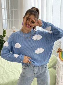 SHEIN Unity Cloud Patched Drop Shoulder Jumper - Dusty Blue - View 4