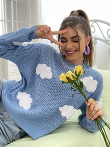 SHEIN Unity Cloud Patched Drop Shoulder Jumper - Dusty Blue - View 6