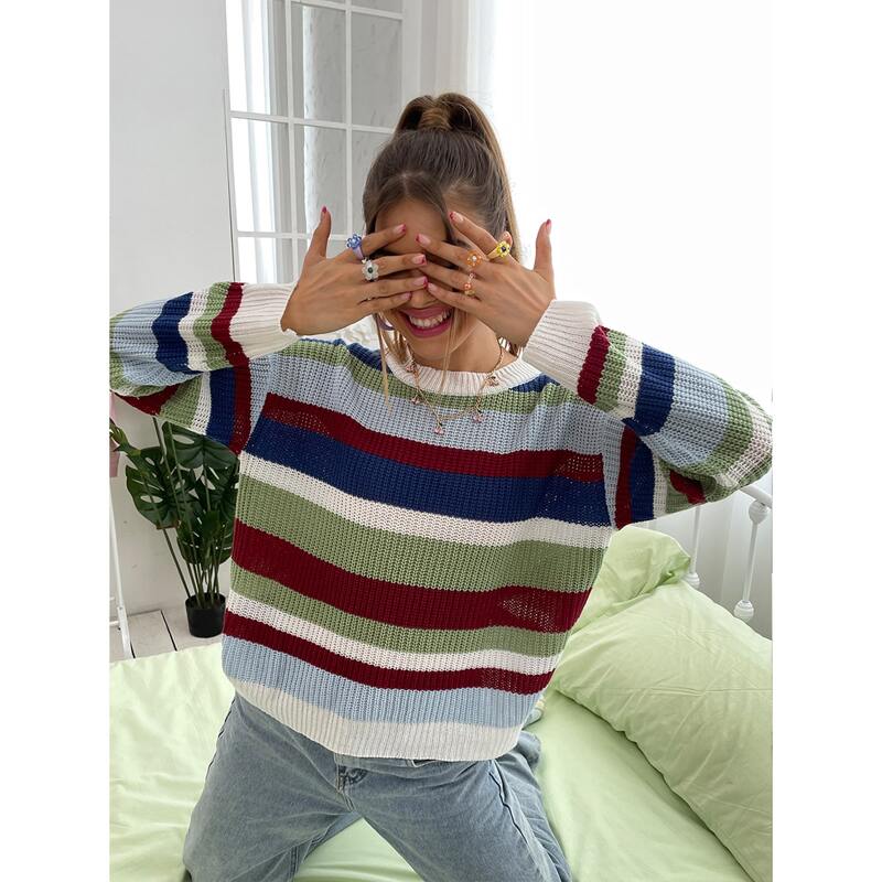 

Block Stripe Drop Shoulder Sweater, Multicolor