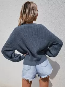 SHEIN LUNE Drop Shoulder Rib-knit Jumper - Dusty Blue - View 2
