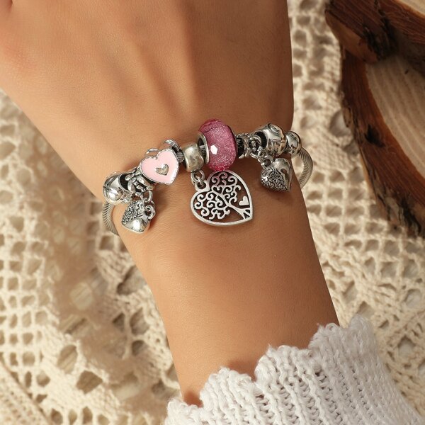 

Hollow Out Heart Decor Bracelet, Silver