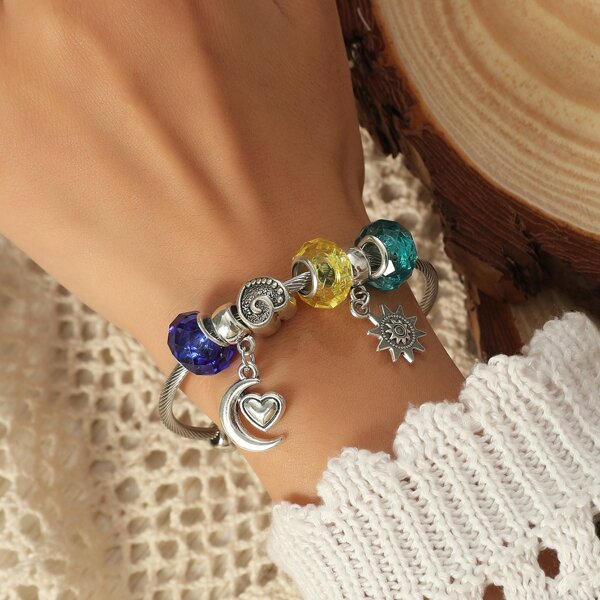 

Moon & Heart Charm Bracelet, Silver