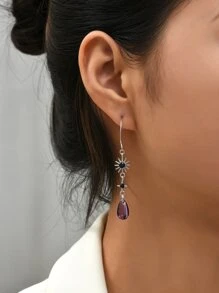 1pc Water Drop Earrings Copper Jewelry - Purple - View 1